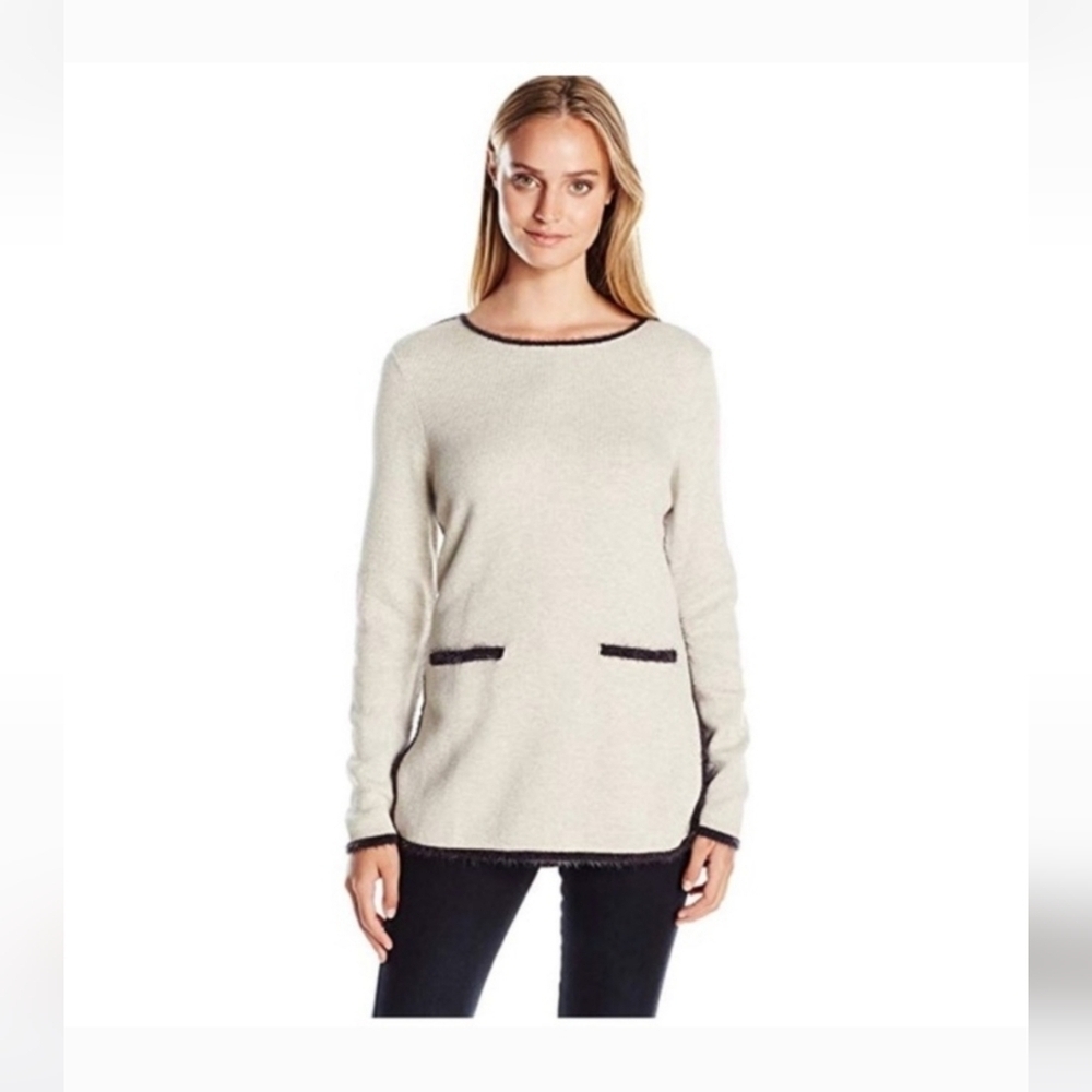 Women's Cream Sweater with Black Trim